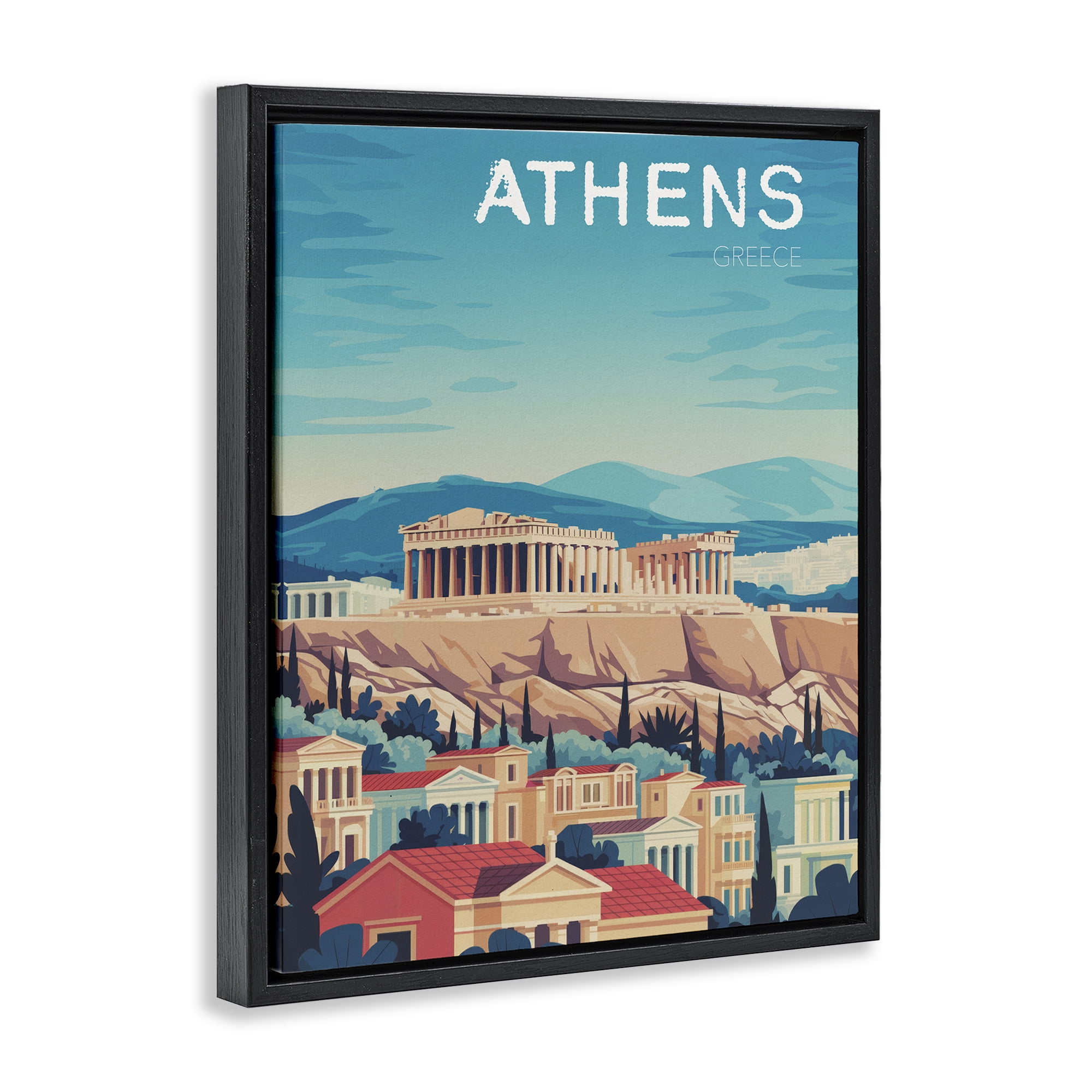 Stupell Industries Athens Topography Cityscape Black Framed Floater Canvas Wall Art, design by Andreas Magnusson