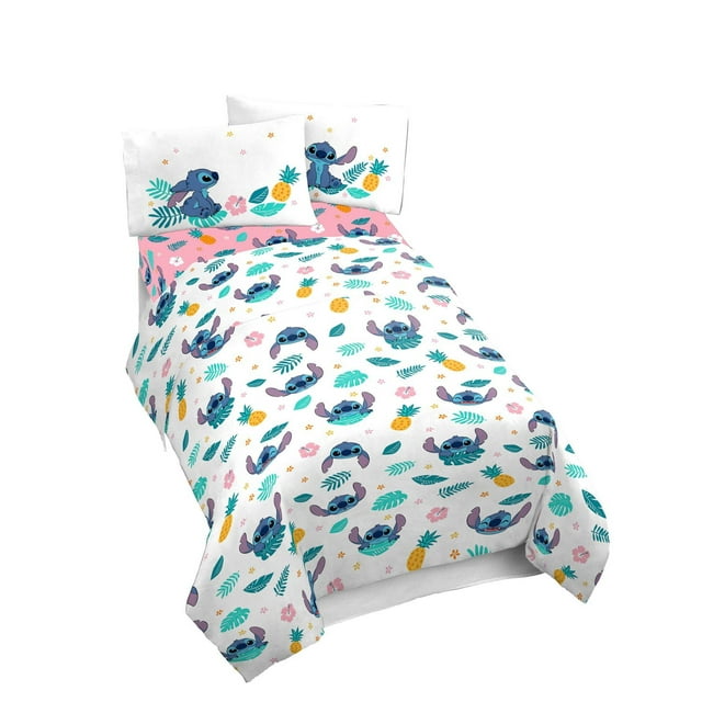 Lilo and Stitch Denim Hawaïen Ensemble de Draps 4-Pièces pour Lit 2 Places, Pour Enfants