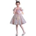 thumbnail image 3 of Vestidos cortos de desfile de lentejuelas para niñas, vestido de fiesta para niña con hombros descubiertos, color plateado y blanco, 3 of 5