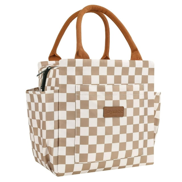 Bolsa de almuerzo Joymee, aislante, reutilizable, a prueba de fugas, 10 L, color marrón a cuadros