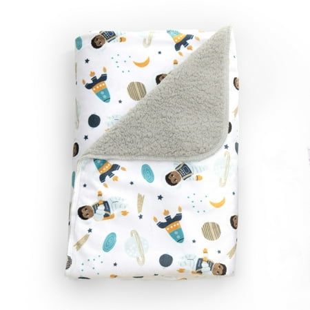 UPC: 0074451130562 | Little Muffincakes Plush Baby Blanket 30 x 40 Soft Fleece Astronaut and Space Theme (Ashton) for Newborn & up Grey