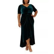 Adrianna Papell Plus Size Ruched Velvet High Low Gown