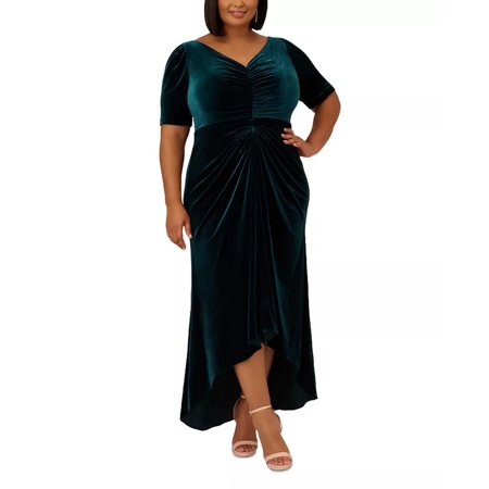 Adrianna Papell Plus Size Ruched Velvet High Low Gown