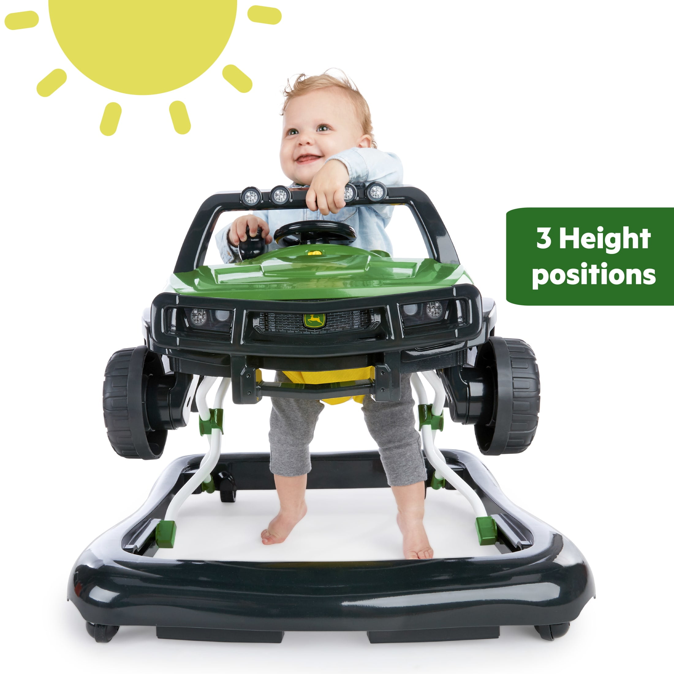 Bright Starts John Deere Gator 4-in-1 Baby Walker with Removable Steering Wheel, Green