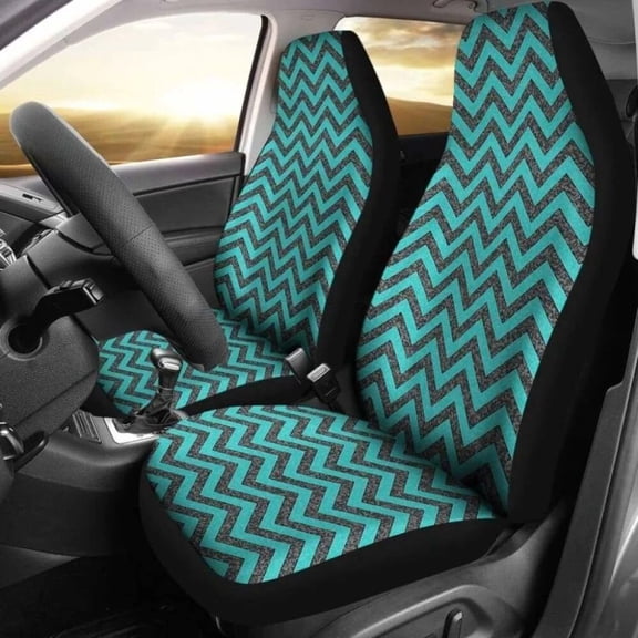 Rustic Teal And Gray Marble Chevron Car Seat Covers Pack of 2 Universal Front Seat Protective Cover