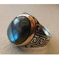 thumbnail image 2 of Labradorite Mans Ring, Natural Blue Fire Labradorite, Unisex Ring, Silver Jewelry, 925 Silver Ring, Birthday Gift, Heavy Men Ring, Arabic Design, Ottoman Style Ring, Christmas, Turkey Mens Signet Ring, 2 of 6