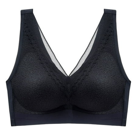 

Women s Comfort Shaping Wirefree Bra Lace Seamless Lightly Lined V Neck Bralette for Fitness Non Slip L Black