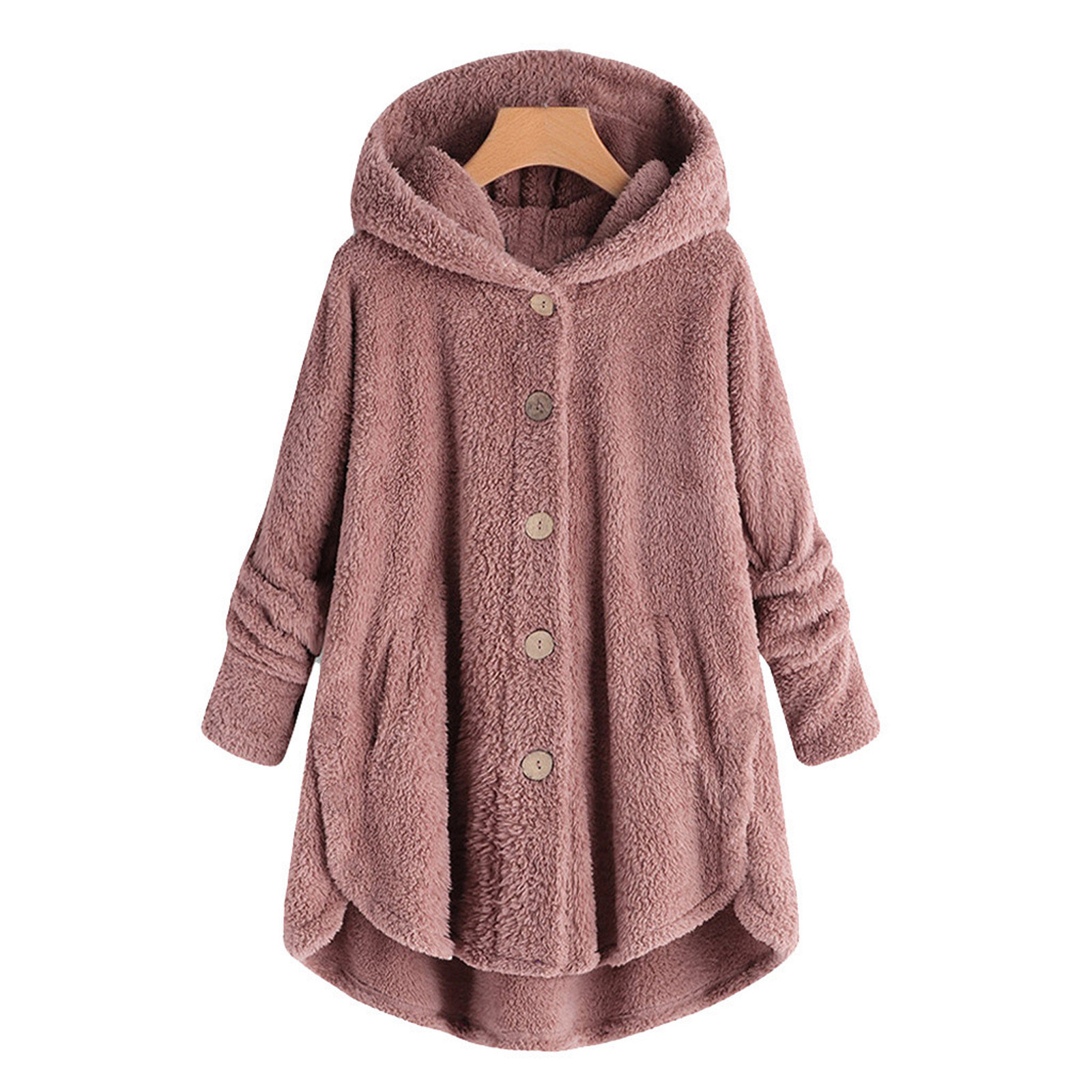Mnycxen Women Plus Size Button Plush Tops Hooded Loose Cardigan Wool Coat Winter Jacket - image 2 of 5