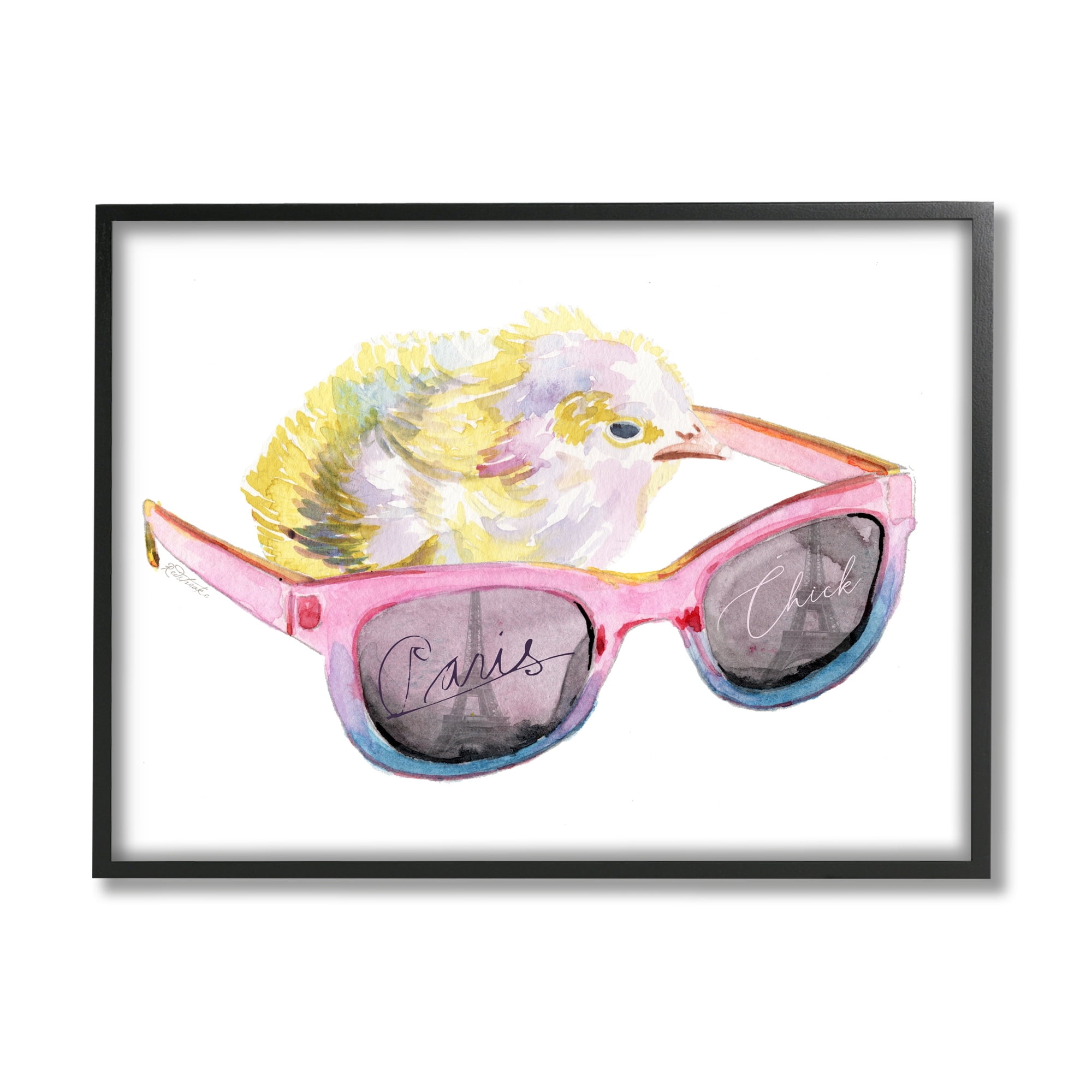 Stupell Industries Paris Chick Glam Pink Sunglasses Fashion Animal Painting Black Framed Art Print Wall Art, Design by Jennifer Redstreake