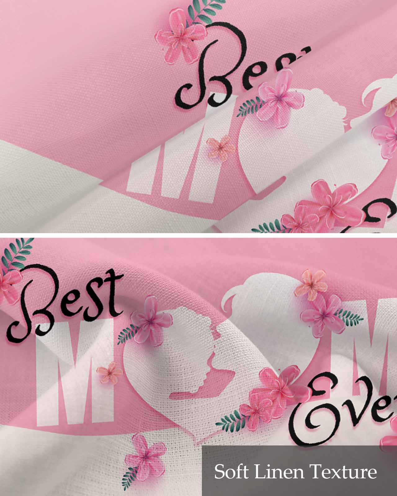 Mothers Day Linen Curtain Valance for Bedroom/Bathroom/Kitchen/Office/Living/Dining Room Windows,Best Mother Mom Pink Flowers Rod Pocket Topper Drapes Decorative Cafe Drapery Panel 60x18