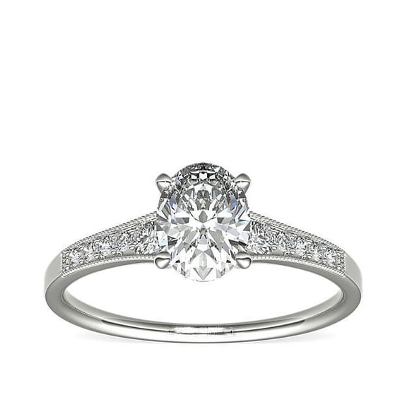 0.70 Ct Oval Shape Natural Diamond Solitaire with Accents Unique Ring for Anniversary Solid 14K White Gold Size 7