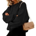 thumbnail image 5 of WULMLEO Womens Sweatshirt Long Sleeve Color Block Fleece Hoodies Fall Casual Crewneck Pullover Tunic Tops 2025 Black 3XL, 5 of 6