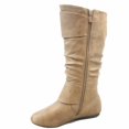 thumbnail image 2 of Bank-85 Women's Fashion Zipper Big Buckle Slouch Casual Flat Heel Mid Calf Round Toe Boots, 2 of 2