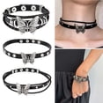 thumbnail image 4 of TIERPOP Sexy Harajuku PU Leather Chain Butterfly Pendant Necklaces Bracelet Women Men Punk Gothic Choker Necklace Cool Collar, 4 of 19