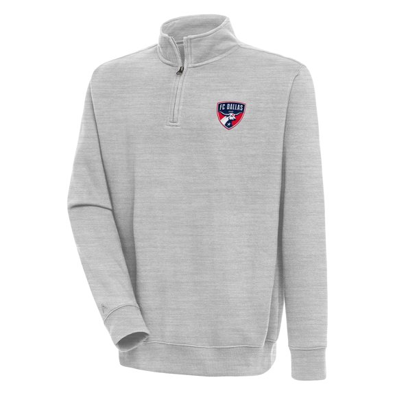 Men's Antigua Heather Gray FC Dallas Victory Quarter-Zip Pullover Top