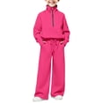thumbnail image 5 of UACY Half Zip 2 Piece Sweatsuits for Girls Mock Neck Sweatshirts Wide Leg Sweatpants Set Thumbhole Tracksuit (Hot Pink, 13-14 Years), 5 of 9