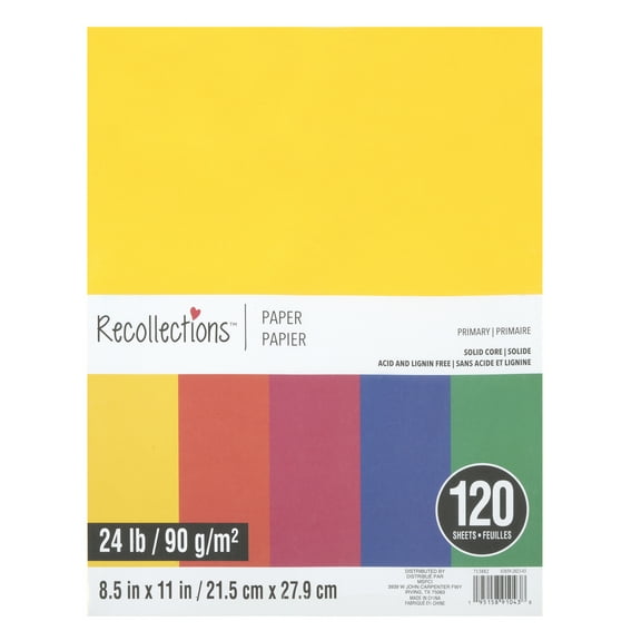Recollections Primary 8.5" x 11" Mixed Paper Pack - Acid and Lignin Free Paper for Scrapbooks, Arts & Crafts, 8 Pack