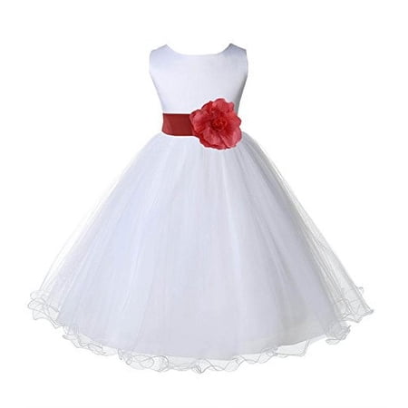 Ekidsbridal White Tulle Rattail Edge Flower Girl Dress Pretty Princess Formal Evening Elegant Mini Bridal Gown for Wedding 829S S