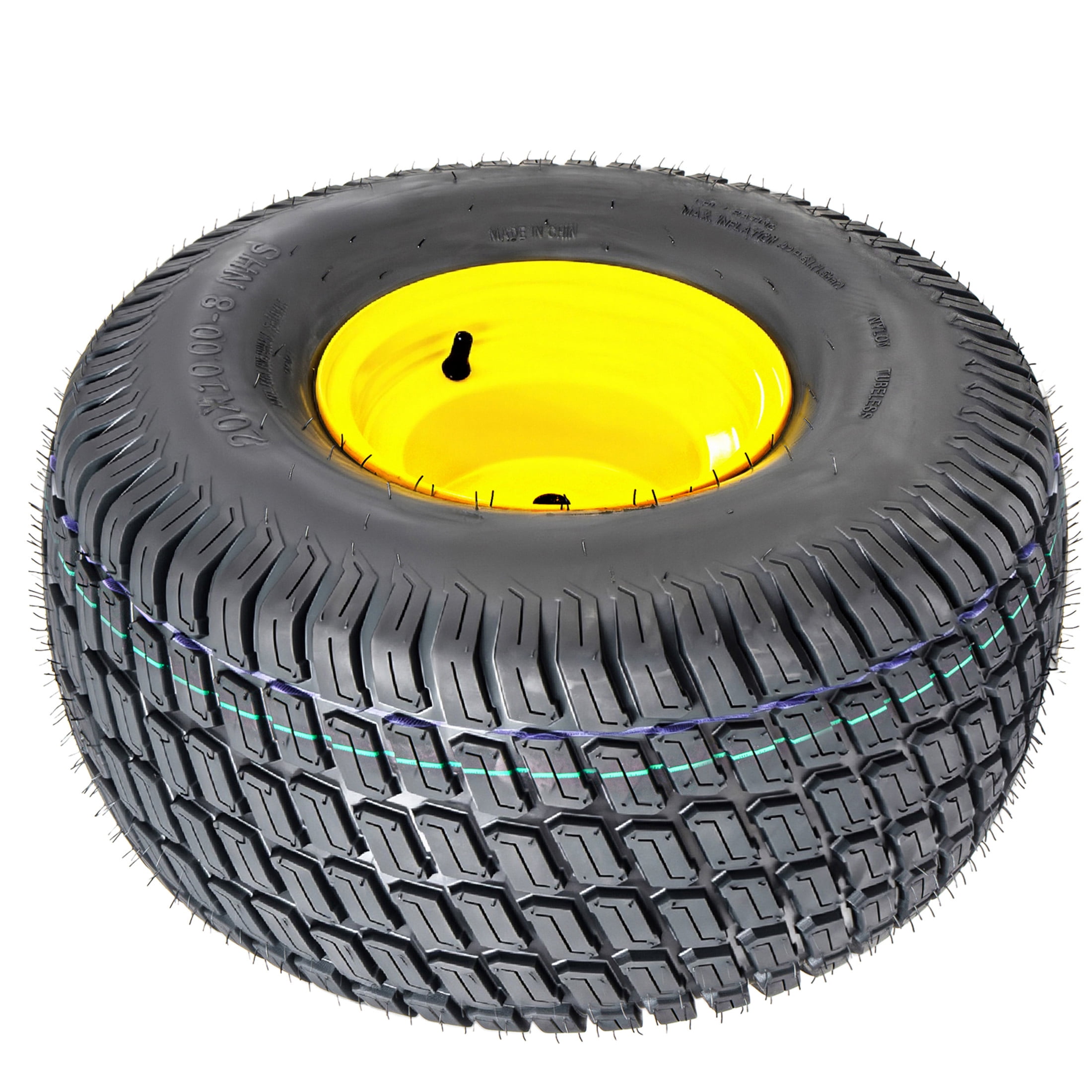 Noble House 20" x 10" Lawn Mower Tires & Wheel Assembly with Steel Rim, Tubeless Heavy Duty, Black & Yellow, Set of 2