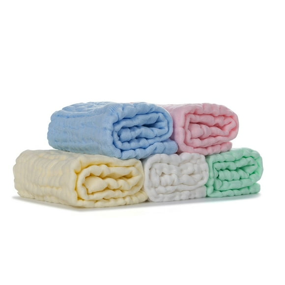 MINIMOTO Baby Muslin Washcloths 5 Pack 6-Layer Soft for Sensitive Skin Boys or Girl 19x11 Inch