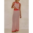 thumbnail image 4 of Yunliwuli Women's 2 Piece Knit Outfit, Striped Round Neck Crop Tank Tops Elastic Waist Long Skirt Set for Beach Party Club, 4 of 10