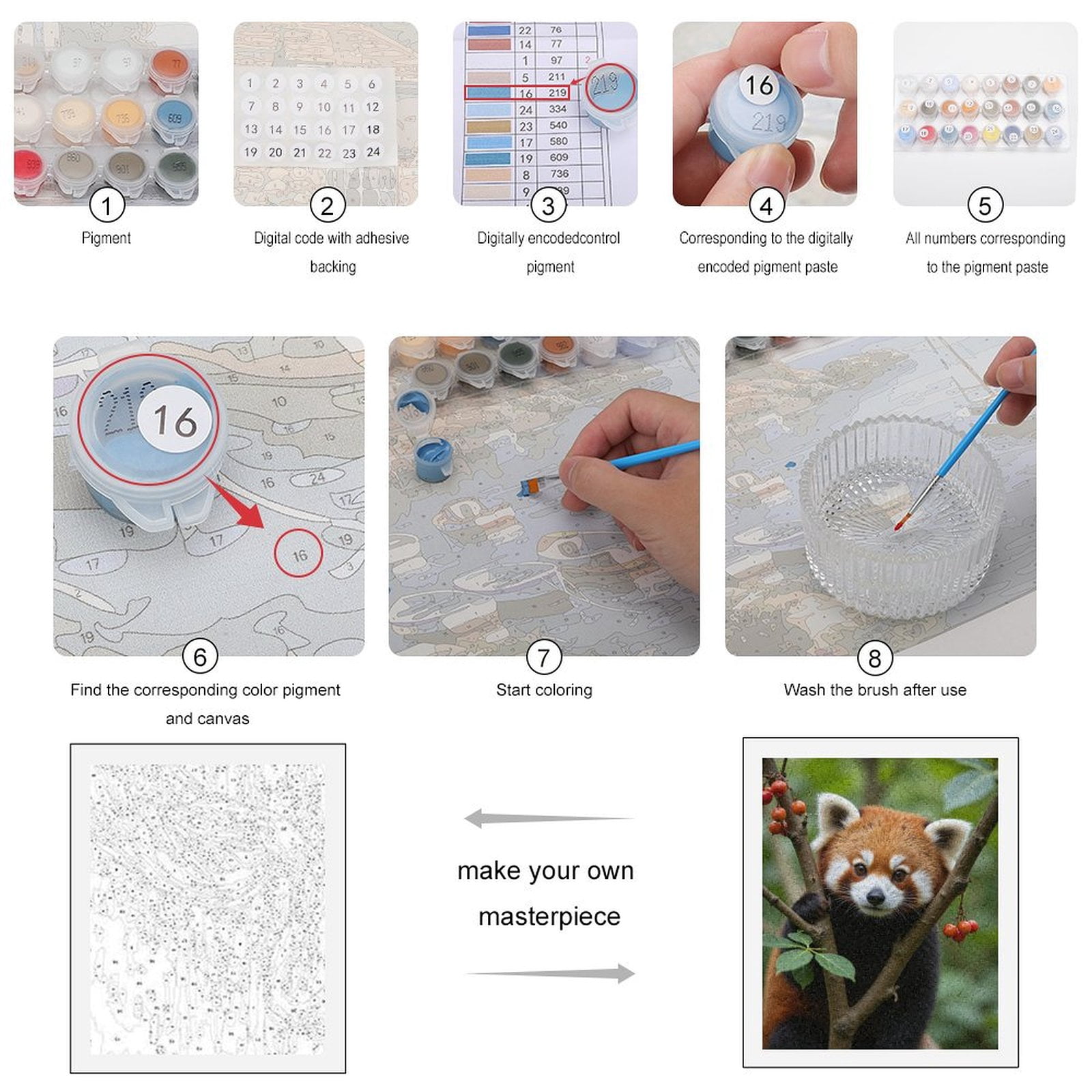 Paint by Numbers Kit for Adults, Red Panda Tree Branch Berries Cute Paint by Numbers, Easy Paint by Numbers Kit for Adults Beginner, DIY Adult Paint by Number Kits on Canvas, Home Decor