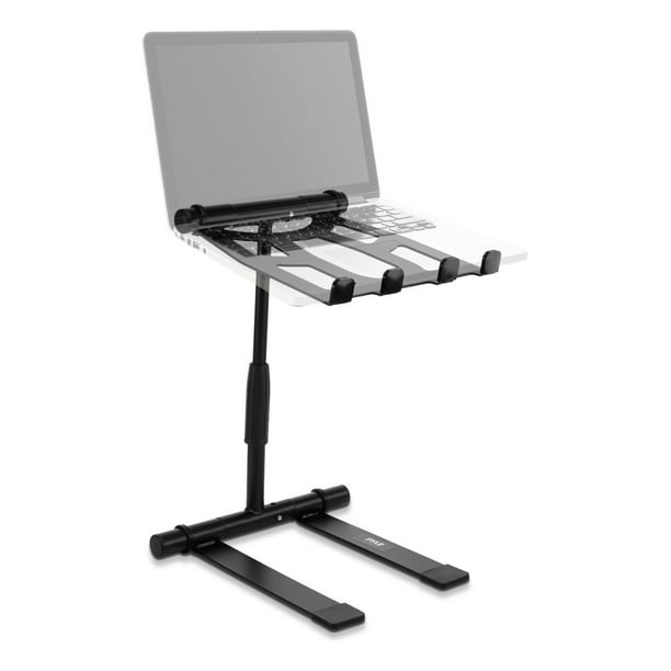 Soporte Portátil Plegable para Laptop Pyle, Mesa Elevada con Ángulo Ajustable, Altura Plegable y Bandeja Antideslizante de Cuatro Puntas para iPad, Tableta, Mezclador DJ, Estación de Trabajo