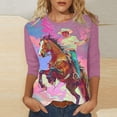 thumbnail image 2 of BangWanChi 3/4 Length Sleeve Womens Tops Women 3/4Sleeves Casual Shirts Pullover Loose Tunic Tops Print Blouse, 2 of 5