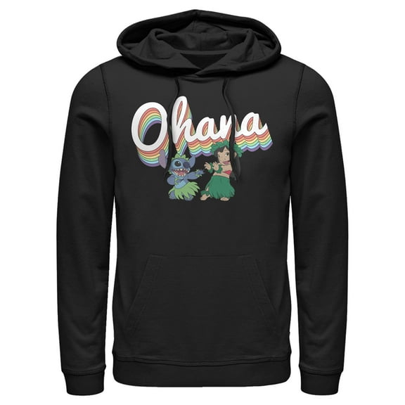 Men's Lilo & Stitch Rainbow Ohana Hula Dance Pull Over Hoodie Black X Large