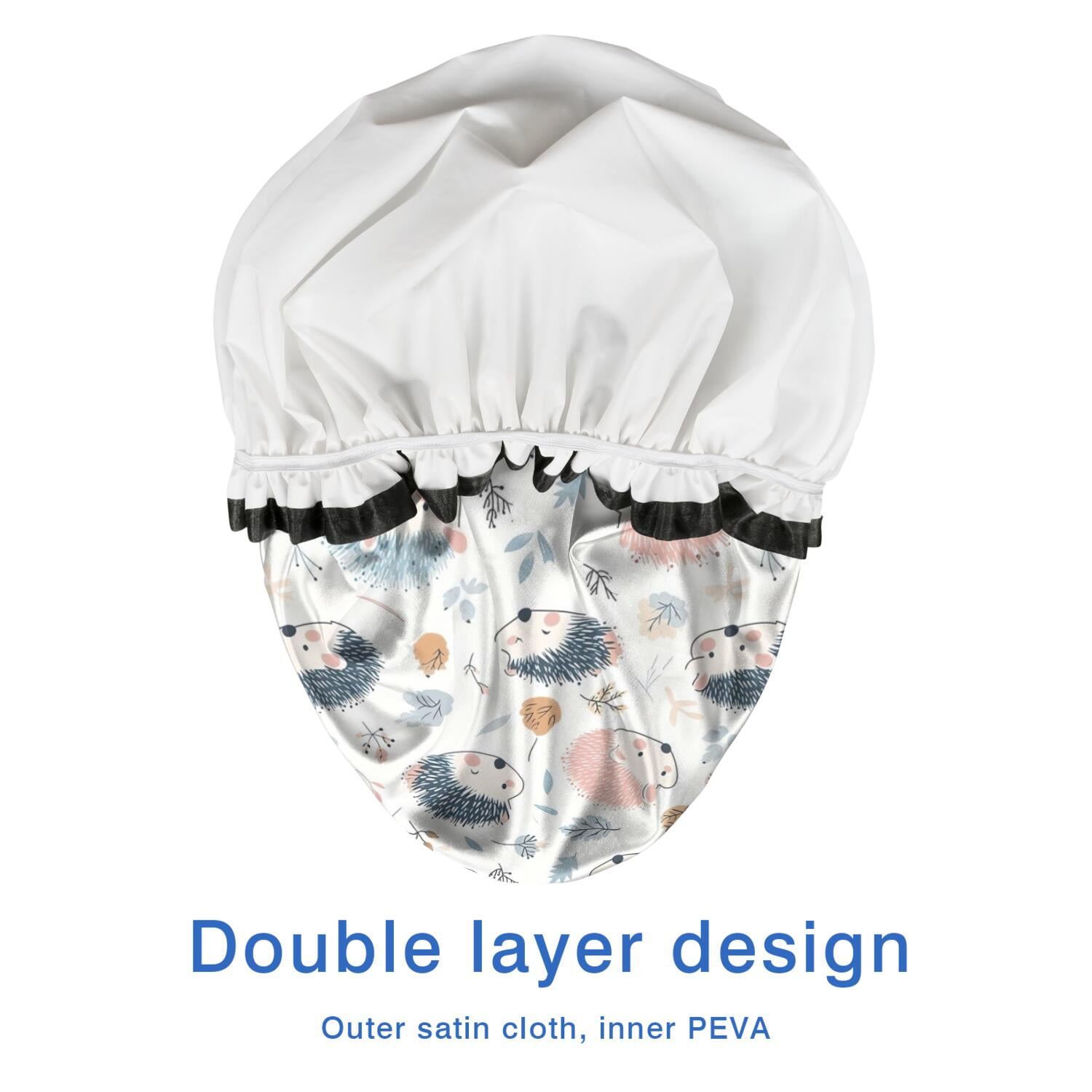 Shower Caps,Cute Hedgehog Pattern Waterproof Shower Cap for Women 4 Pieces,Double Reusable Hair Cover for Shower PEVA Elastic Stretch Hem