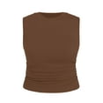thumbnail image 2 of SHOWMALL Women's Plus Tank Top Sleeveless Ruched Casual Knit Ribbed Layered Basic Cami Top Brown 1X Shirt Summer Tops Clothes, 2 of 8