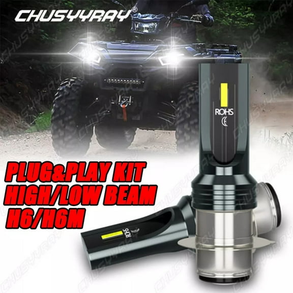 ATV H6M P15D LED Headlight Bulbs 6000K White 2x - for Yamaha Kodiak 400 450 YFM400A YFM450FA