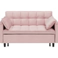 thumbnail image 6 of Velvet Sofa Bed, 3-in-1 Convertible Sleeper Sofa, Small Love Seat with Pocket & Pillow, Modern Pull Out Bed for Living Room, Apartment, Guest Room, Pink, 6 of 10