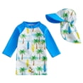 thumbnail image 3 of Pandaie Toddler Baby Boy Girls One Piece Swimsuit Long Sleeve Zipper Bathing Suit with Hat Infant Rash Guard Sunsuit Swimwear 6-12 Months Blue, 3 of 7