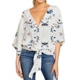 thumbnail image 1 of Women Floral Printed V Neck Half Batwing Sleeve Knotted Hem Top, 1 of 6