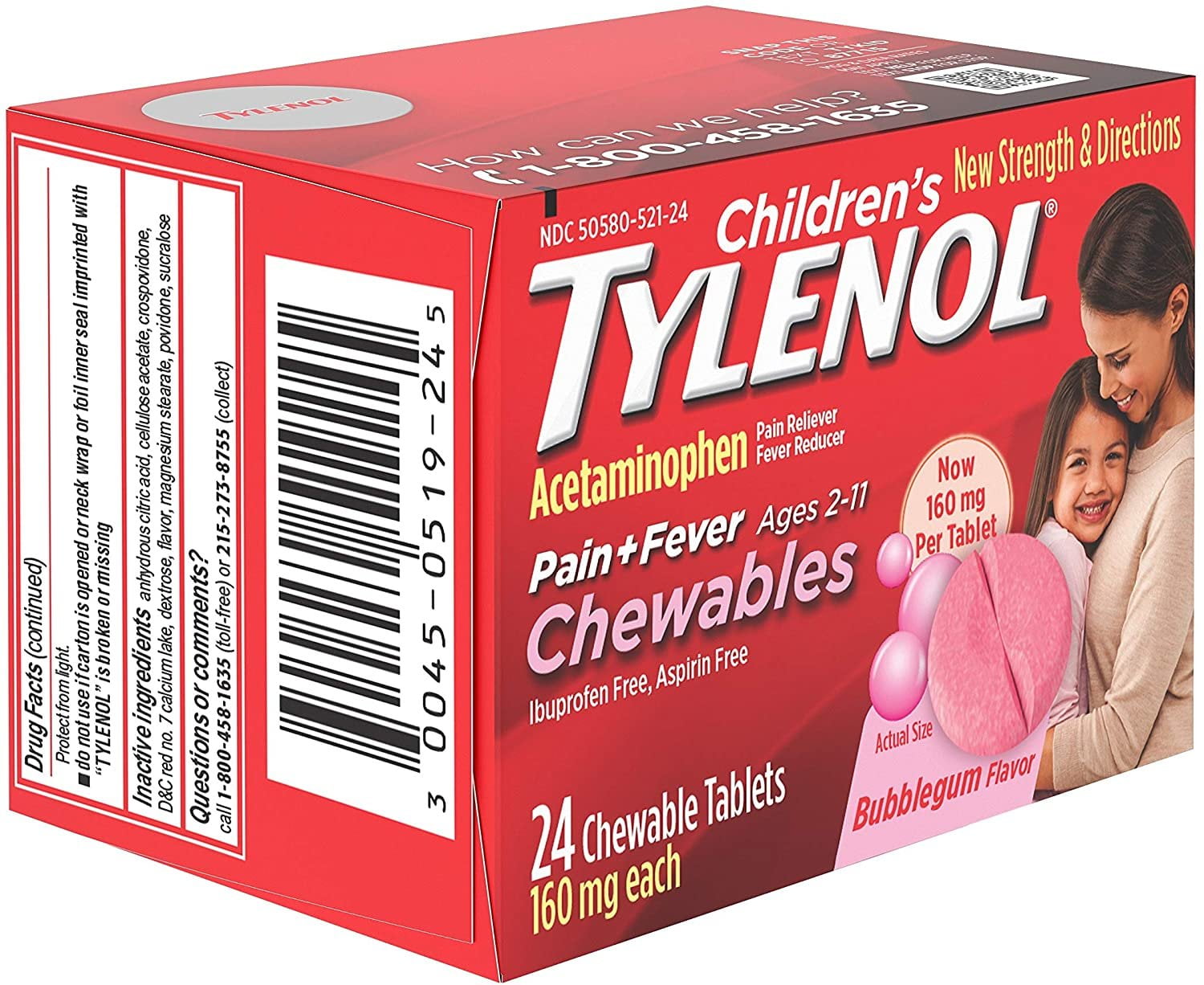 Tylenol Childrens Pain Plus Fever Reducer Chewables Tablets Bubblegum-flavored, 24 Ea, 6 Pack