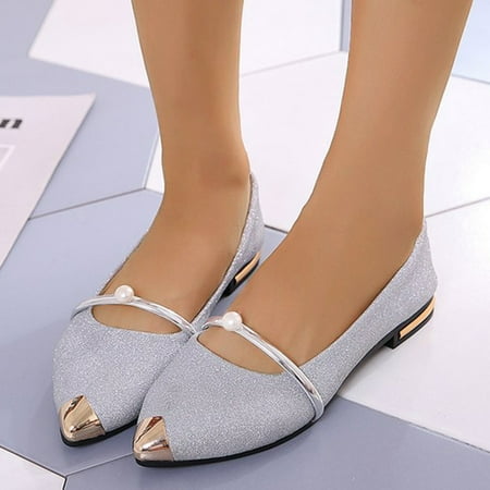 Bmisegm Women s Flat Sole Single Shoes Fashion Leather Shoes Women s Single Shoes for Women Boots for Women Silver 8.5
