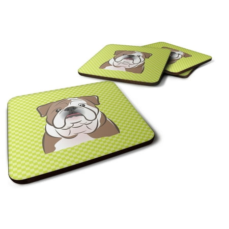 

Carolines Treasures BB1281FC Checkerboard Lime Green English Bulldog Foam Coaster Set of 4 3 1/2 x 3 1/2 multicolor