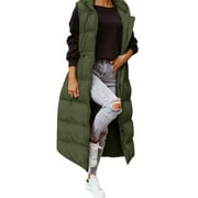 yievot Women's Long Quilted Vest Hooded Maxi Length Sleeveless Puffer Vest Padded Coat Winter Outerwear
