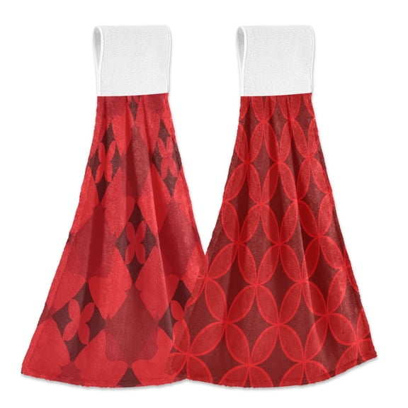 IAUYY Kitchen Hanging Towels Set of 2 100% Polyester Absorbent, Super Soft Hand Towels with Hanging Loops for Bathroom Kitchen Repeat Red Red Money Shape