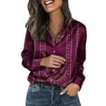 thumbnail image 3 of Summer Tops for Women Satin Long Sleeve Shirt Women's Retro Flower Casual Printed Shirt on Sale, 3 of 6