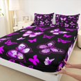 thumbnail image 2 of Manfei Girls Purple Butterfly Twin Sheet Sets, Romantic Animal Twin Fitted Sheet, Kawaii Princess Style Flat Sheet, Microfiber Bedroom Decor, 3-Piece, 2 of 6