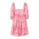 thumbnail image 5 of VISgogo Vestido corto femenino, cuello cuadrado de color sólido, manga corta abullonada, corte bajo, de una pieza para verano, rosa/amarillo, S/M/L/XL/XXL VISgogo  moda, 5 of 9