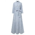 thumbnail image 3 of ZANZEA Women Turn-down Collar Striped Belted Button Down Maxi Dress, 3 of 9