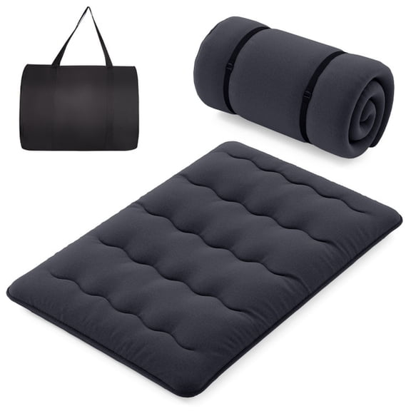 Furnibear Futon Mattress Full Size with Washable Cover, Foldable Roll Up Floor Mattress Sleeping Pad for Guests Camping Dorm, Beige