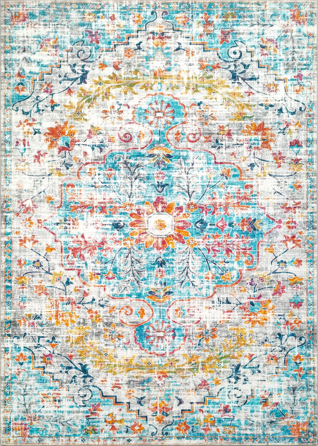 METSAVAIM 8x10 Rug - Ultra Soft Aqua Multi Area Rug for Bedroom, Living Room & Office | Non-Slip Machine Washable Rugs, Ideal for Indoor & Outdoor Use