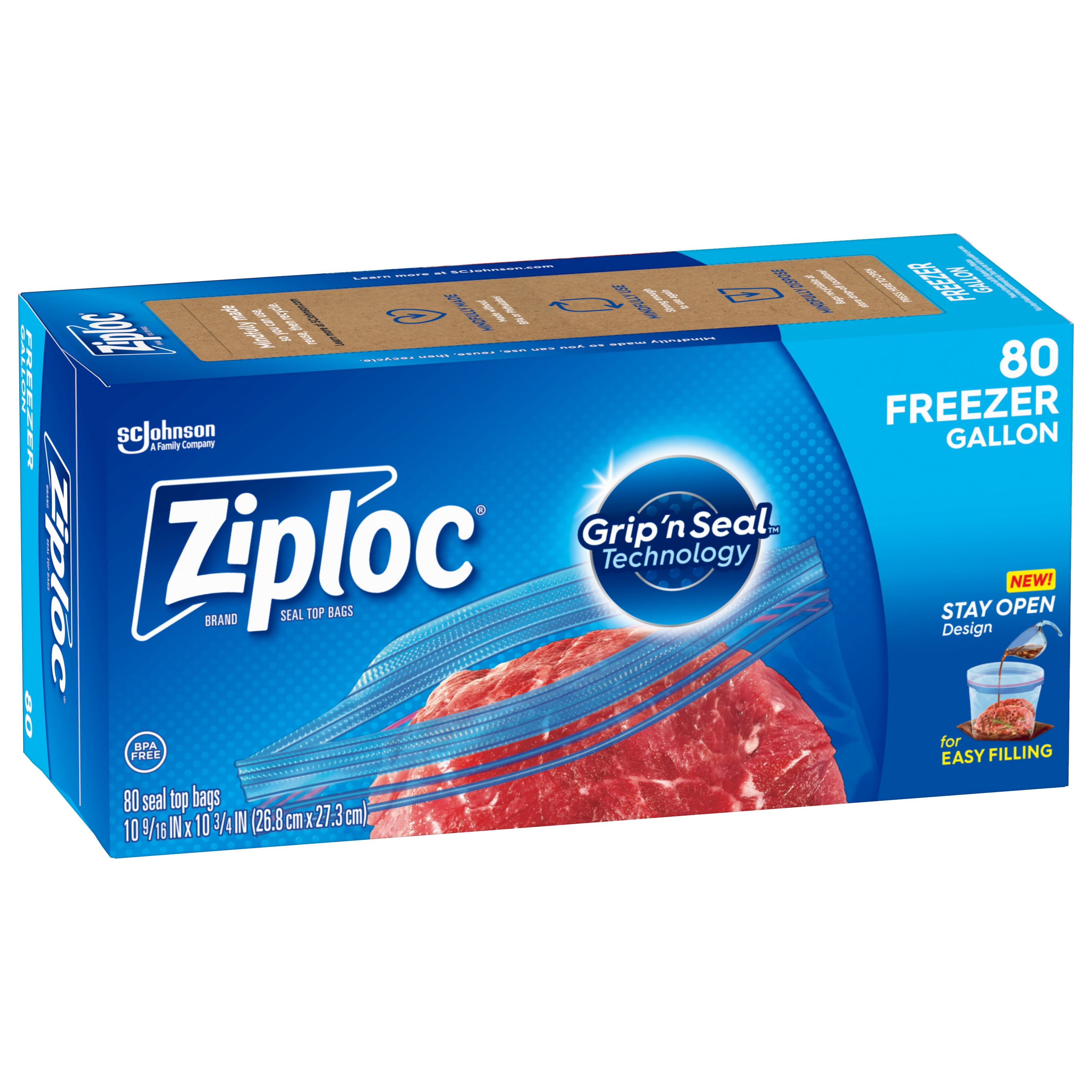 Ziploc Brand Freezer Bags with Grip 'n Seal Technology, Gallon, 60 Count