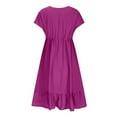thumbnail image 4 of 2024 Summer Women's Babydoll Dresses Short Sleeve V Neck Drawstring Casual Solid Ruffle A-Line Swing Mini Dress, 4 of 8