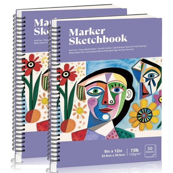 Hapric Marker Paper Pad Sketch Book, 9x12 inch, 50 Pages, 2 Count, 2 Pack