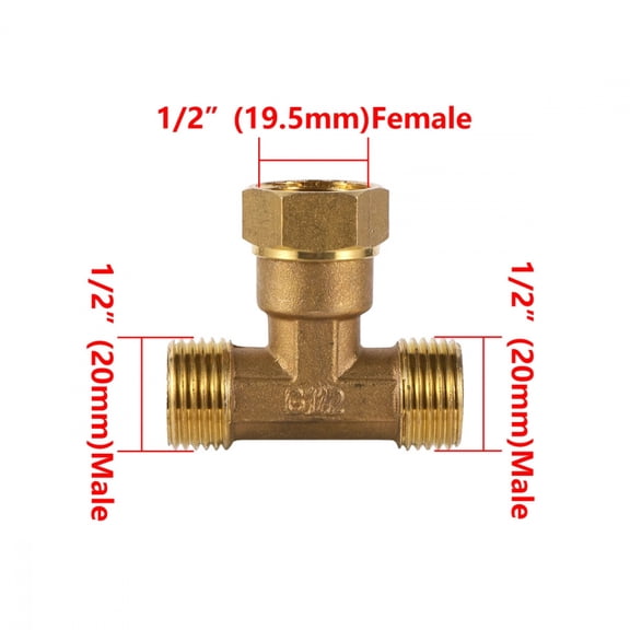 Brass Thickened 1/2" Male/Female Thread Union Tee Water Purifier Water Pipe Gas Pipe 3-Way Joint Pipe Plumbing Accessories 1Pc